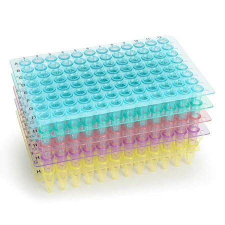 GLOBE SCIENTIFIC 0.2mL 96-Well PCR Plate, No Skirt, Flat Top, Assorted Colors, 10PK PCR-NS-02-RW